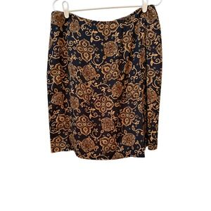 NWT CHAUS Baroque Print Faux Wrap Skirt Women Sz 14 Dark‎ Navy Rayon Lined